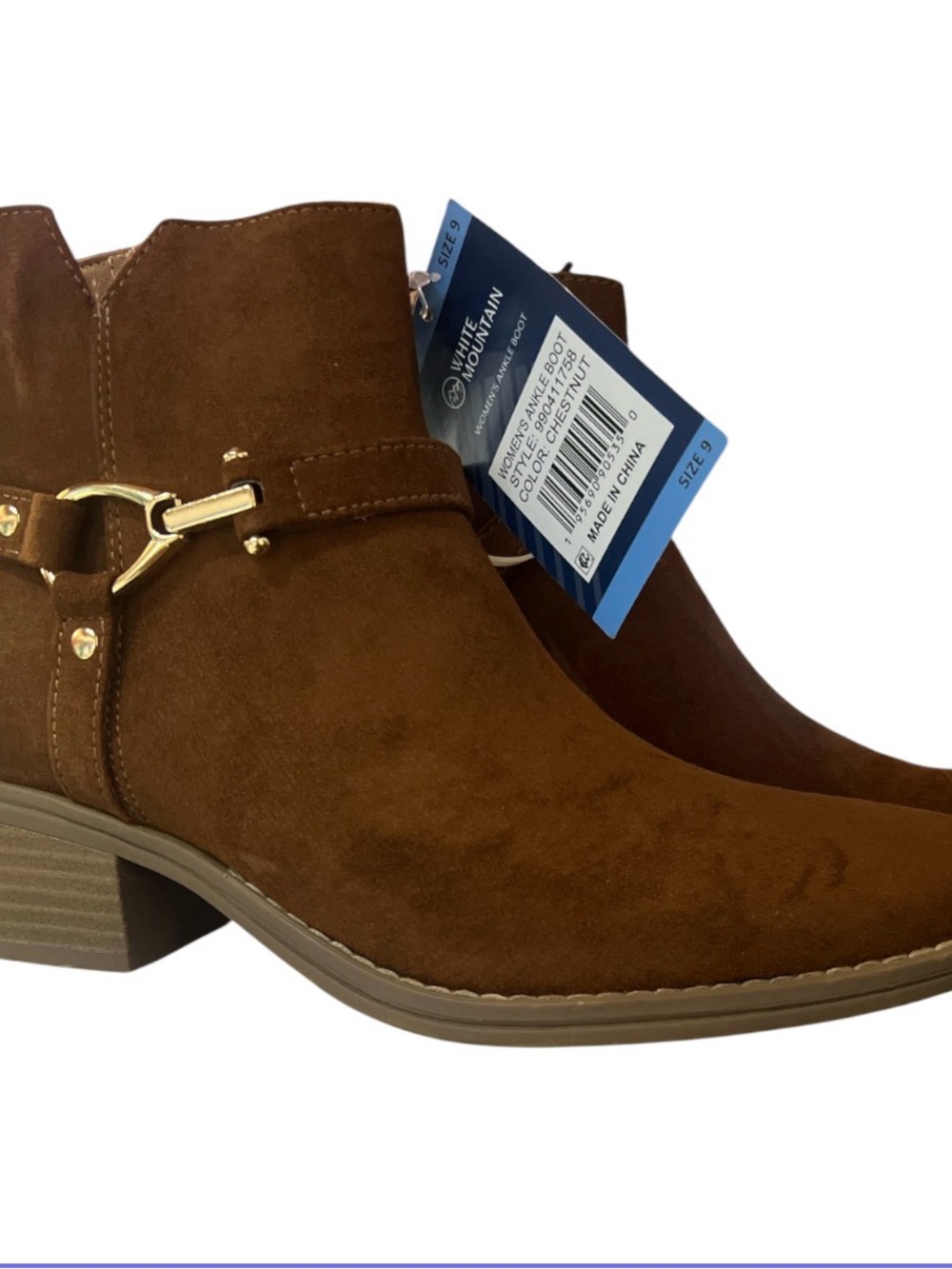 Chestnut Brown Suede Ankle Boots with Gold Buckle